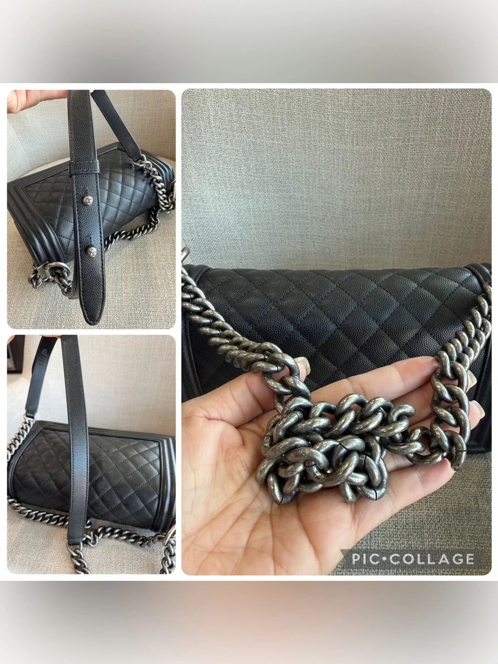 CHANEL Black Quilted Boy Shoulder Bag with Gunmetal Hardware